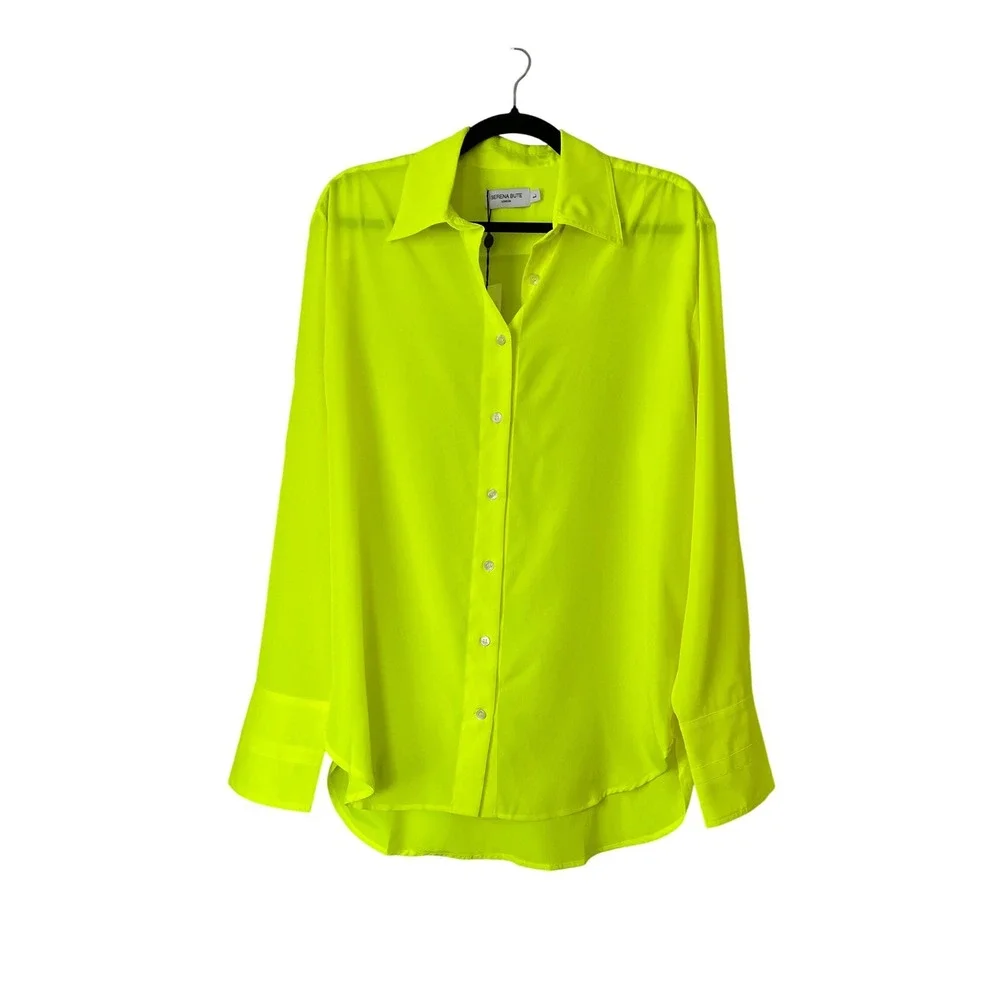 NWT Serena Bute London Women's Oversized Shirt Neon Yellow Sz Large - Picture 1 of 7